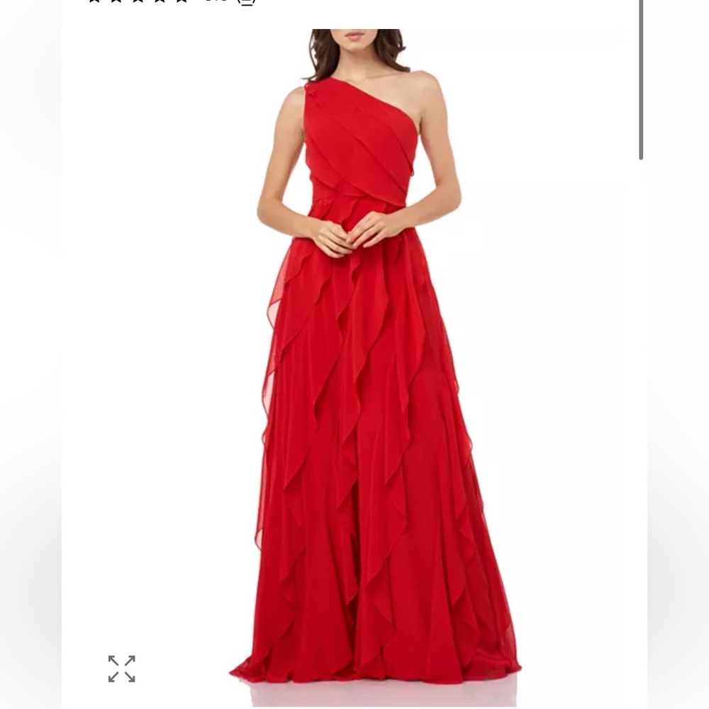 Carmen Marc Valvo Infusion dress- Elegant Red One-Shoulder Evening Gown